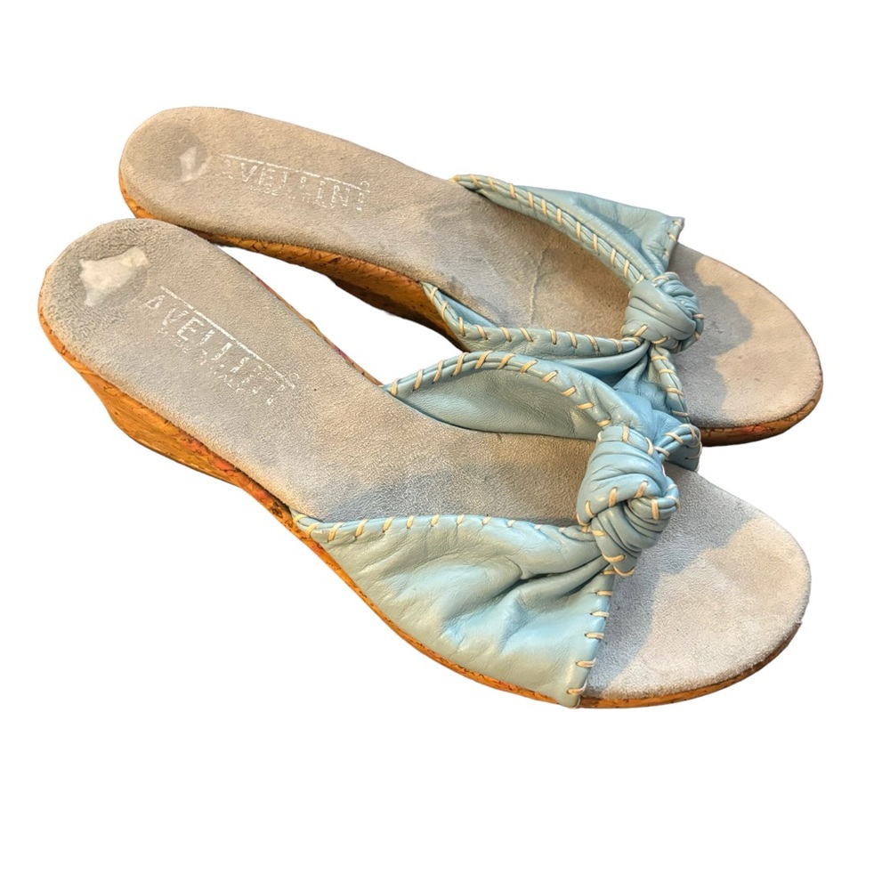 Avellini Italian Light Blue Knot Wedge Sandals‎